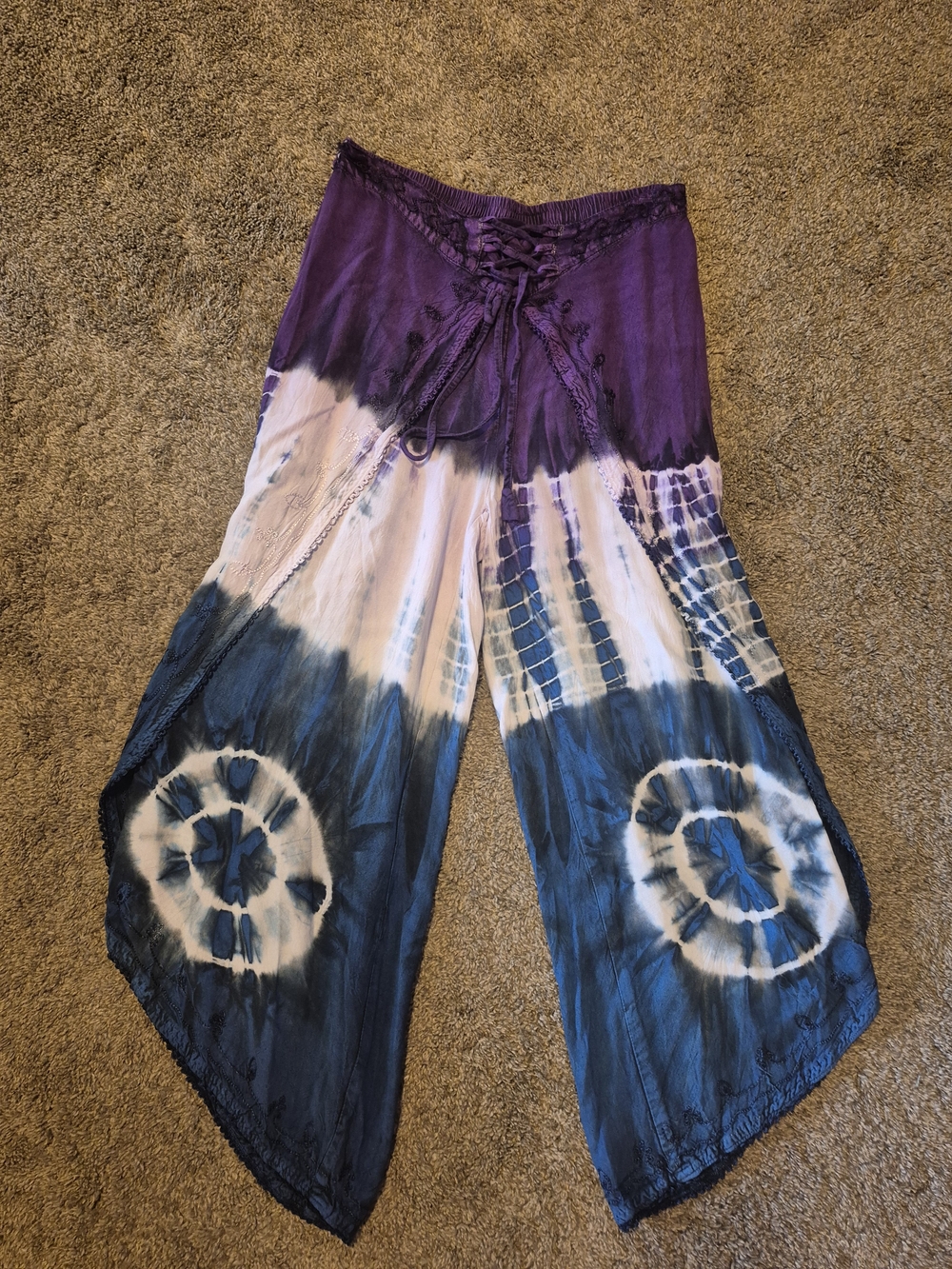 Choices Purple, White & Blue Tie-Dye Ankle Pants